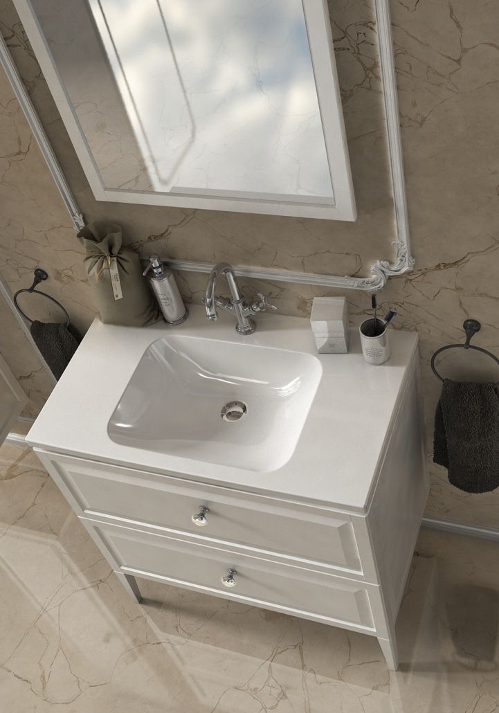 LAVOAR AMELIA 80X46 CM, MARMURA COMPOZITA, ALB